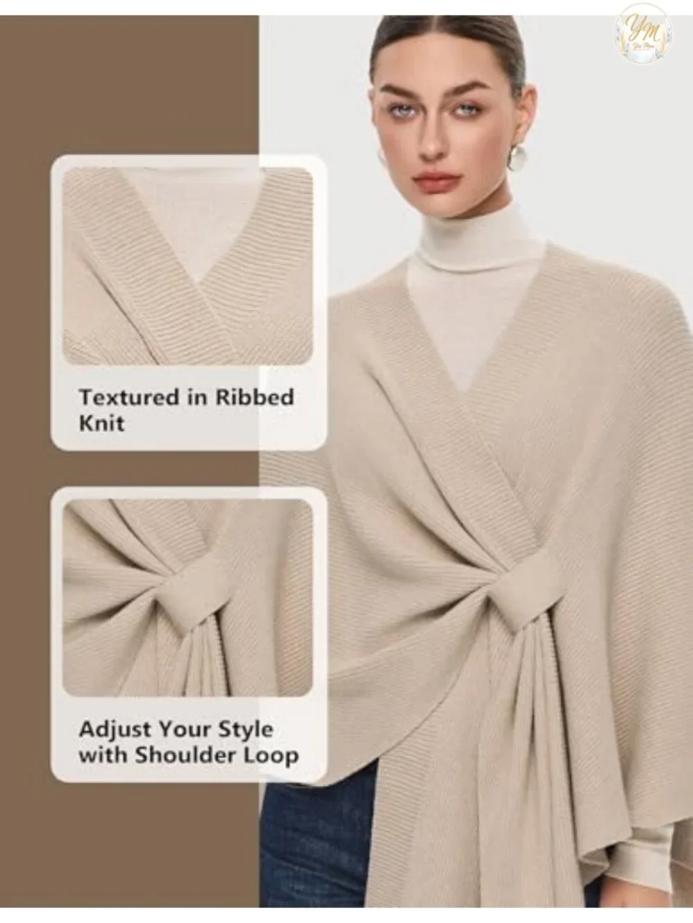 Elegant Shawl Wrap Open Front Poncho Sweater